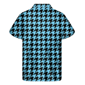 Blue And Black Houndstooth Pattern Print Men's Short Sleeve Shirt