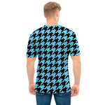 Blue And Black Houndstooth Pattern Print Men's T-Shirt