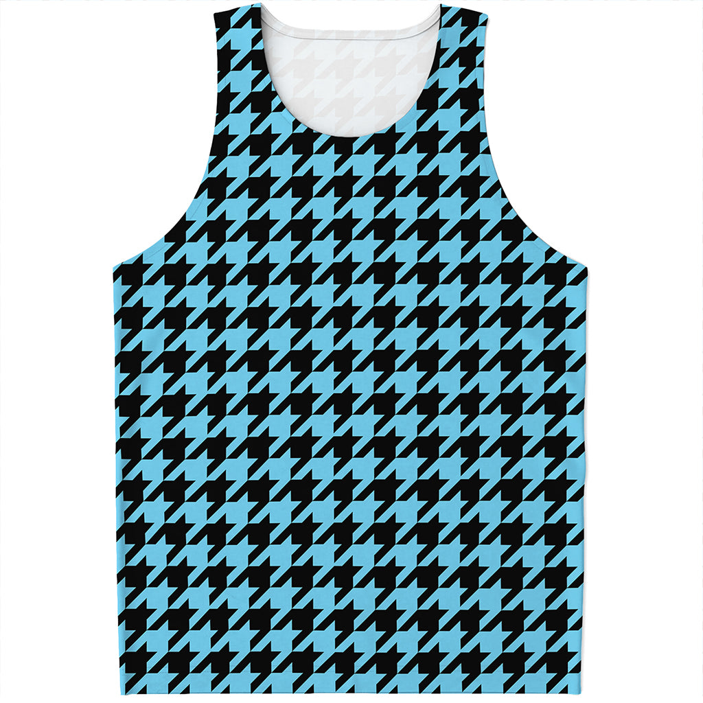 Blue And Black Houndstooth Pattern Print Men's Tank Top