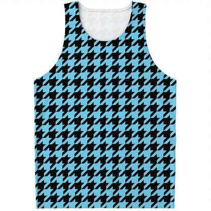 Blue And Black Houndstooth Pattern Print Men's Tank Top