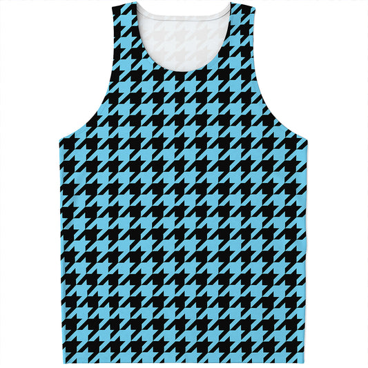 Blue And Black Houndstooth Pattern Print Men's Tank Top