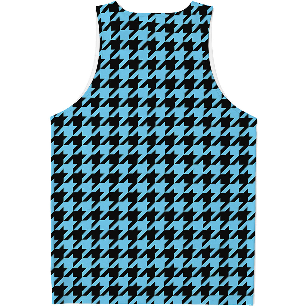 Blue And Black Houndstooth Pattern Print Men's Tank Top