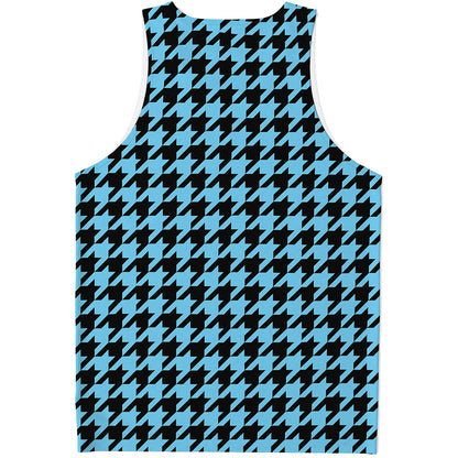 Blue And Black Houndstooth Pattern Print Men's Tank Top