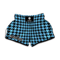 Blue And Black Houndstooth Pattern Print Muay Thai Boxing Shorts