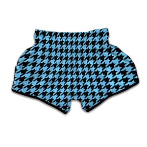 Blue And Black Houndstooth Pattern Print Muay Thai Boxing Shorts