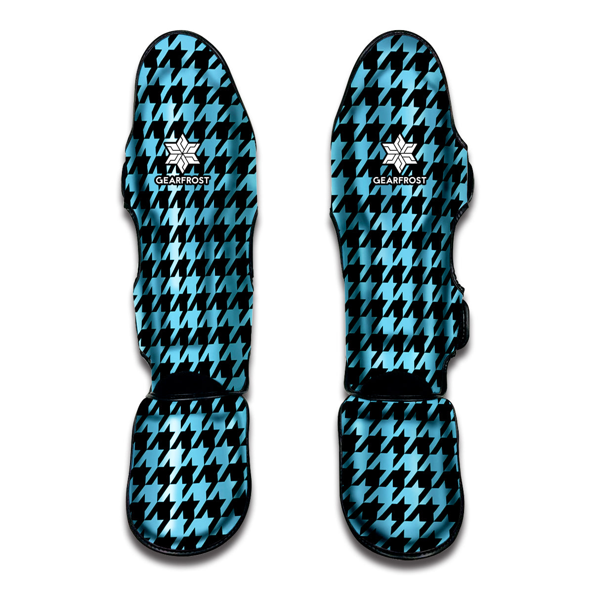 Blue And Black Houndstooth Pattern Print Muay Thai Shin Guard