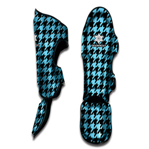 Blue And Black Houndstooth Pattern Print Muay Thai Shin Guard