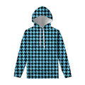 Blue And Black Houndstooth Pattern Print Pullover Hoodie