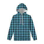 Blue And Black Houndstooth Pattern Print Pullover Hoodie