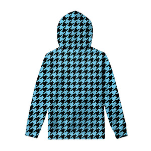 Blue And Black Houndstooth Pattern Print Pullover Hoodie