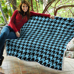 Blue And Black Houndstooth Pattern Print Quilt