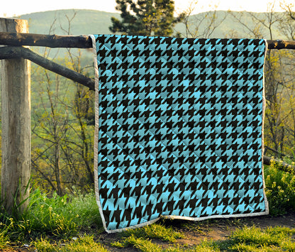 Blue And Black Houndstooth Pattern Print Quilt