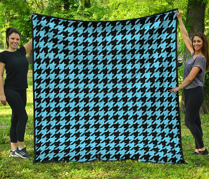 Blue And Black Houndstooth Pattern Print Quilt