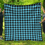 Blue And Black Houndstooth Pattern Print Quilt