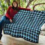 Blue And Black Houndstooth Pattern Print Quilt