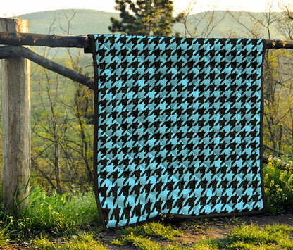 Blue And Black Houndstooth Pattern Print Quilt
