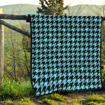 Blue And Black Houndstooth Pattern Print Quilt
