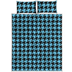 Blue And Black Houndstooth Pattern Print Quilt Bed Set