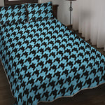 Blue And Black Houndstooth Pattern Print Quilt Bed Set