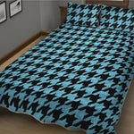 Blue And Black Houndstooth Pattern Print Quilt Bed Set