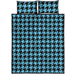 Blue And Black Houndstooth Pattern Print Quilt Bed Set