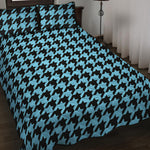 Blue And Black Houndstooth Pattern Print Quilt Bed Set