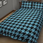 Blue And Black Houndstooth Pattern Print Quilt Bed Set