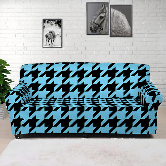 Blue And Black Houndstooth Pattern Print Sofa Cover