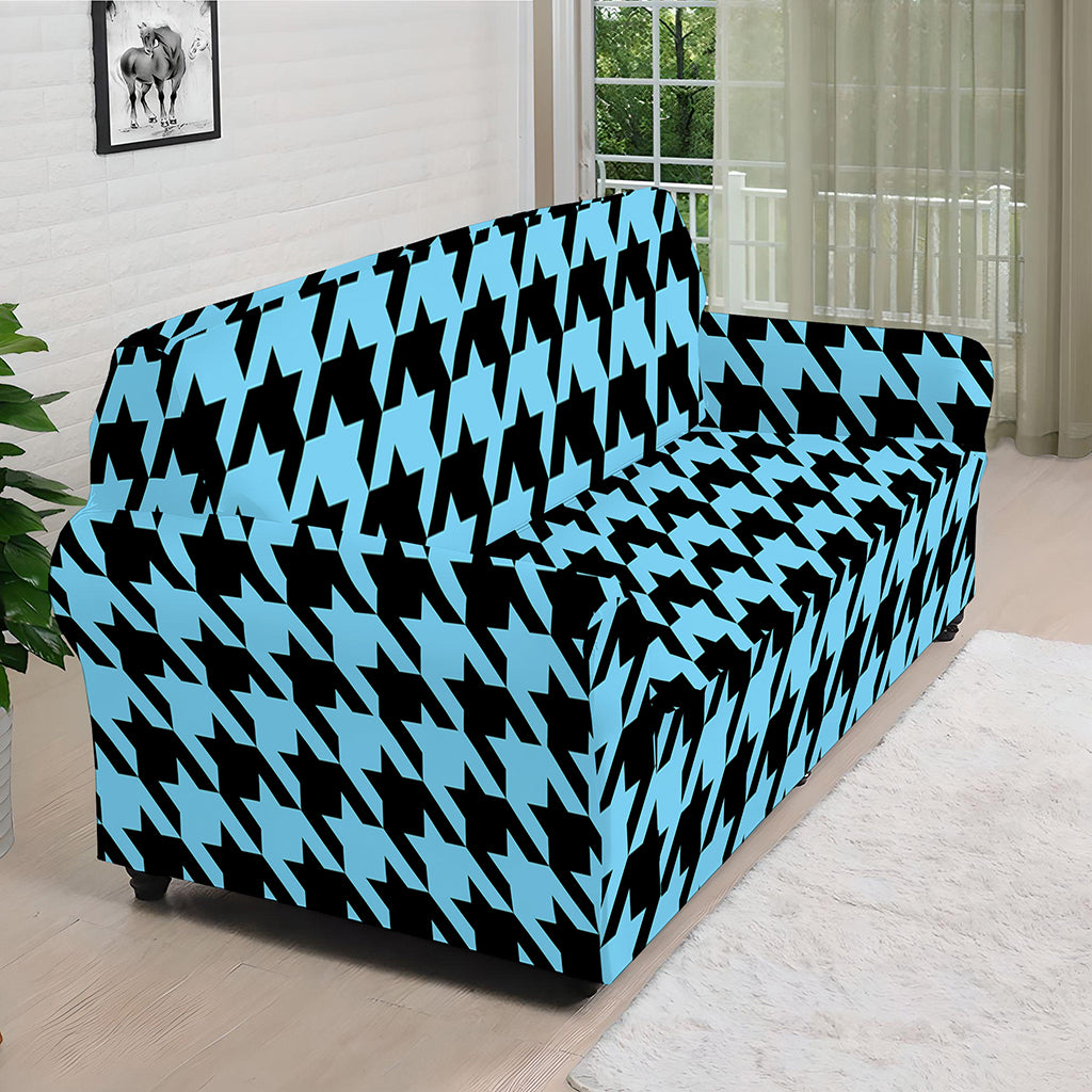 Blue And Black Houndstooth Pattern Print Sofa Cover
