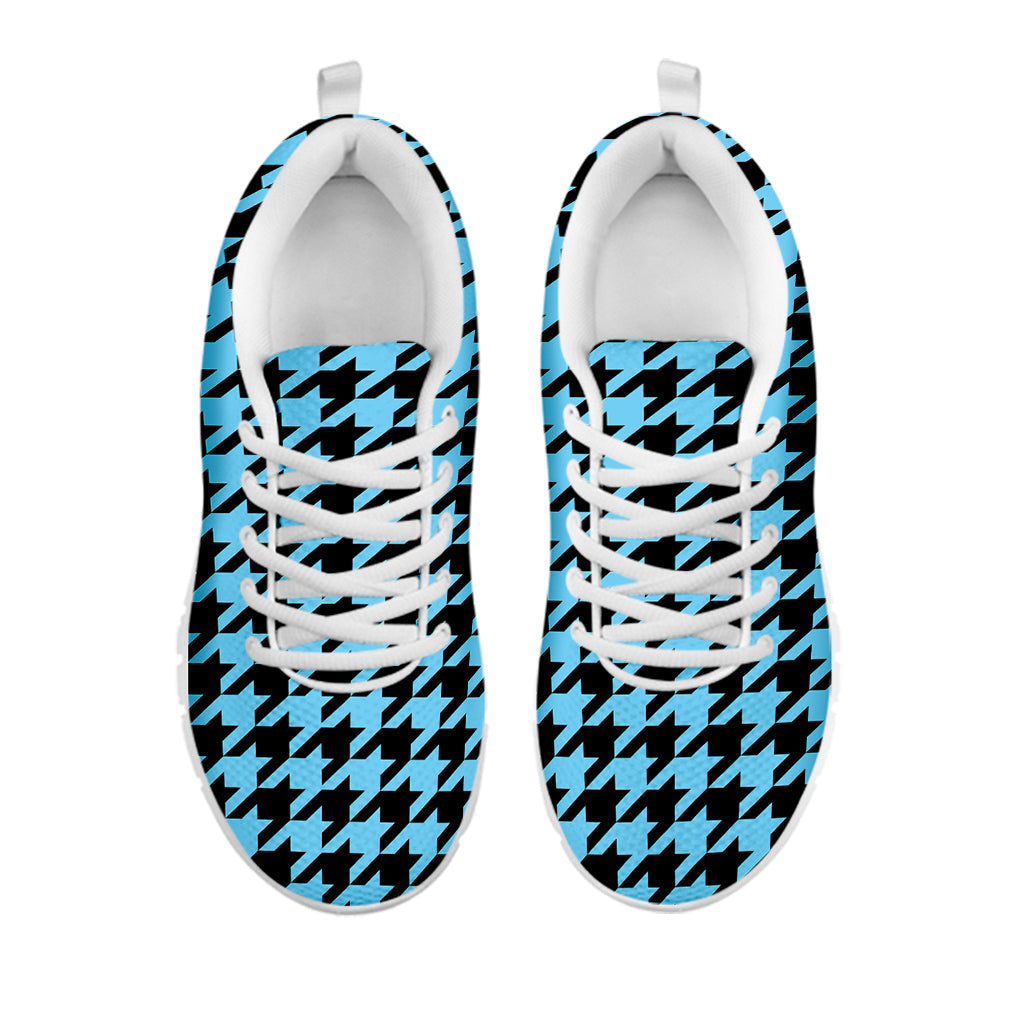 Blue And Black Houndstooth Pattern Print White Sneakers