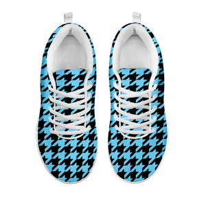 Blue And Black Houndstooth Pattern Print White Sneakers