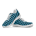 Blue And Black Houndstooth Pattern Print White Sneakers