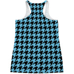 Blue And Black Houndstooth Pattern Print Women's Racerback Tank Top
