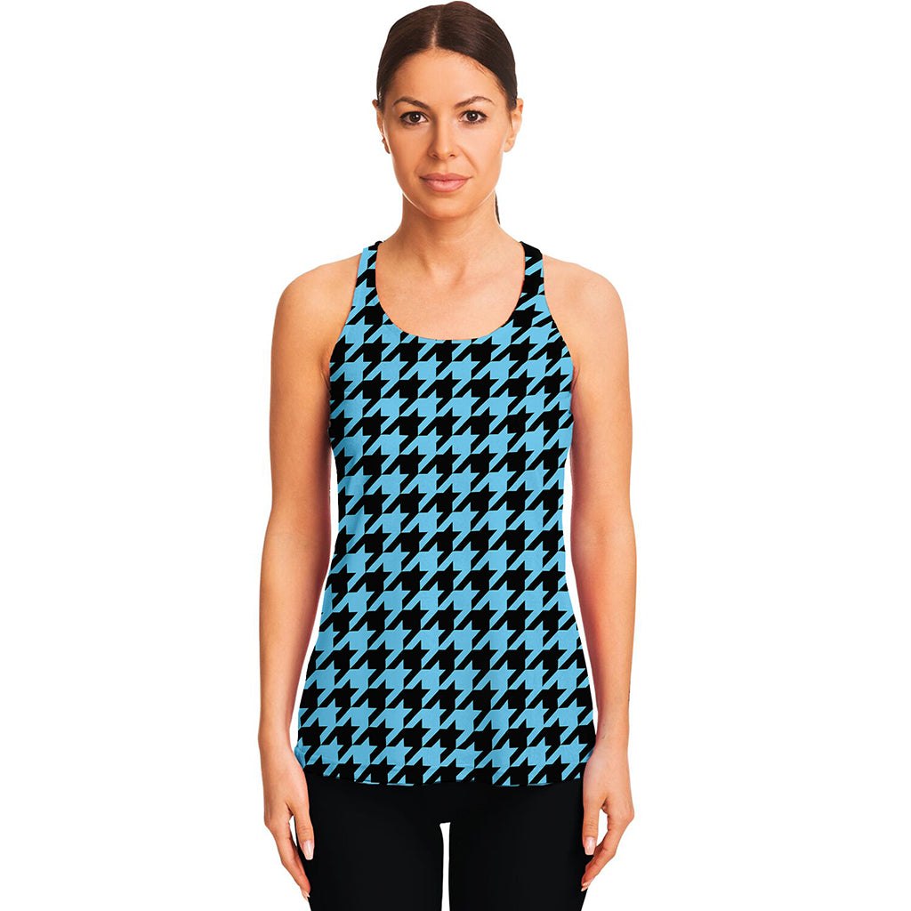 Blue And Black Houndstooth Pattern Print Women's Racerback Tank Top