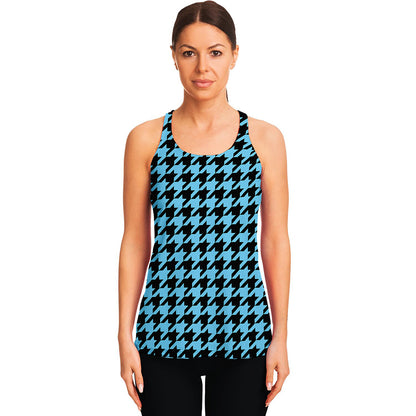 Blue And Black Houndstooth Pattern Print Women's Racerback Tank Top