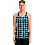 Blue And Black Houndstooth Pattern Print Women's Racerback Tank Top