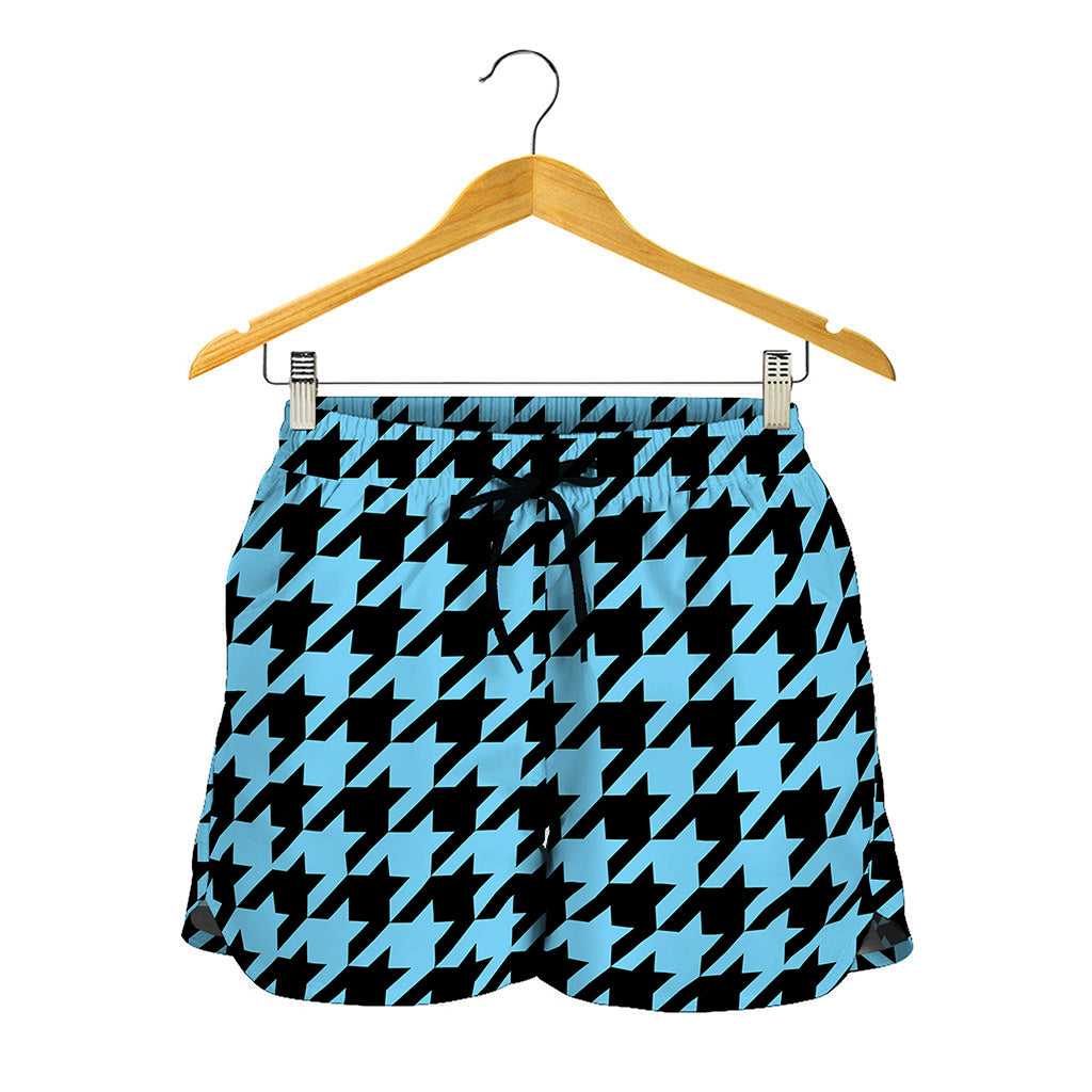 Blue And Black Houndstooth Pattern Print Women's Shorts