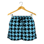 Blue And Black Houndstooth Pattern Print Women's Shorts