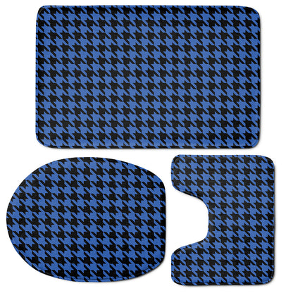 Blue And Black Houndstooth Print 3 Piece Bath Mat Set
