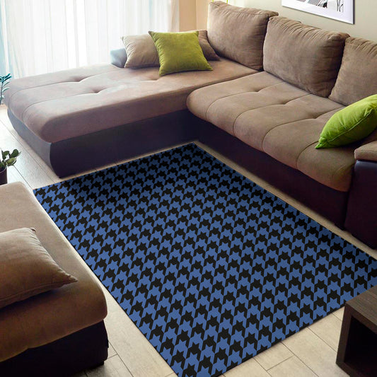 Blue And Black Houndstooth Print Area Rug