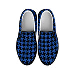 Blue And Black Houndstooth Print Black Slip On Shoes