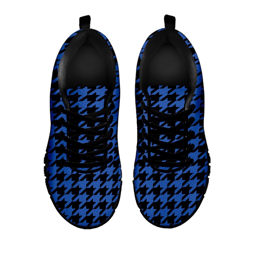 Blue And Black Houndstooth Print Black Sneakers