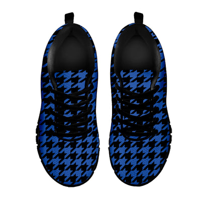 Blue And Black Houndstooth Print Black Sneakers