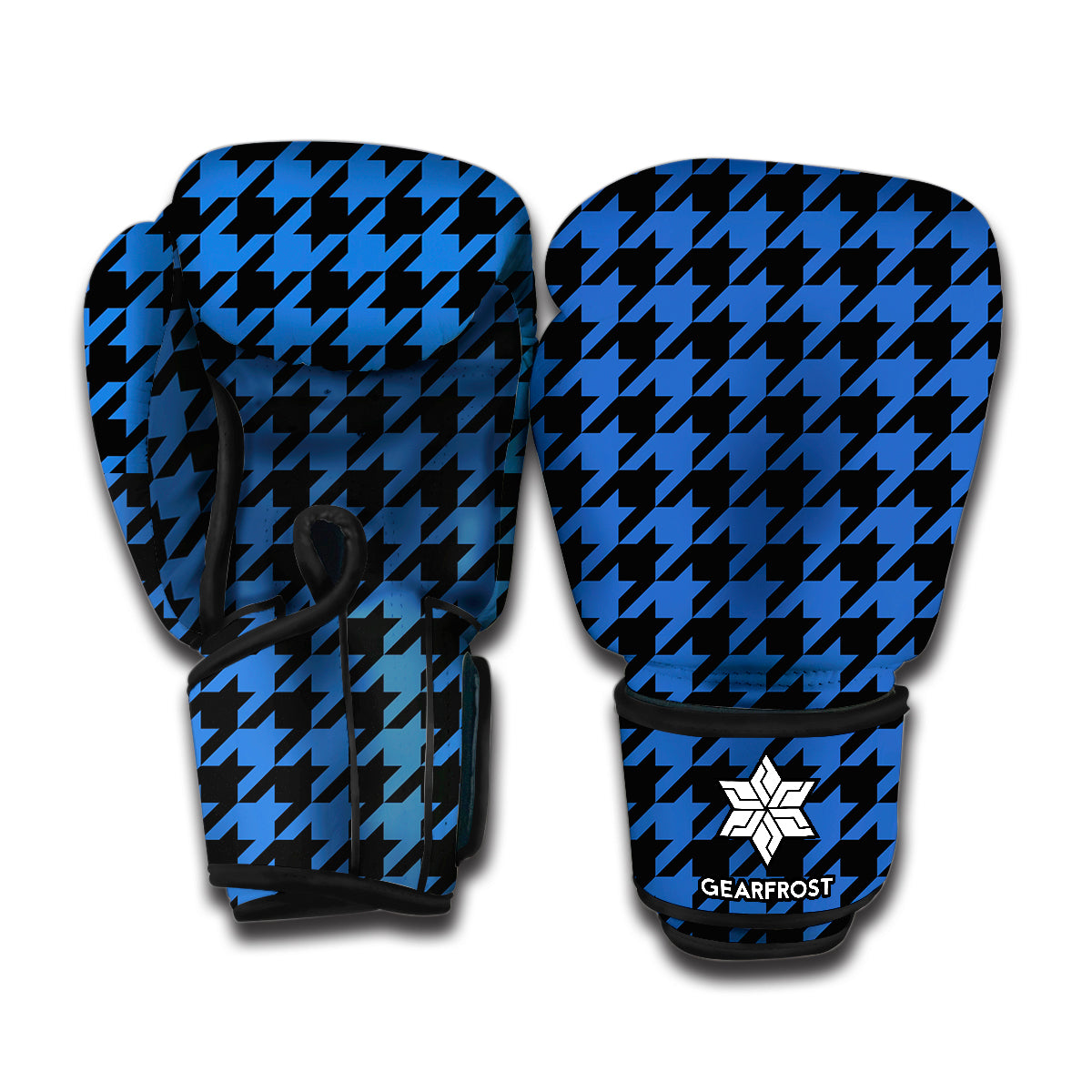 Blue And Black Houndstooth Print Boxing Gloves