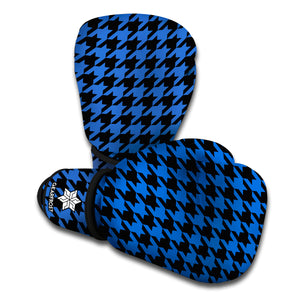 Blue And Black Houndstooth Print Boxing Gloves