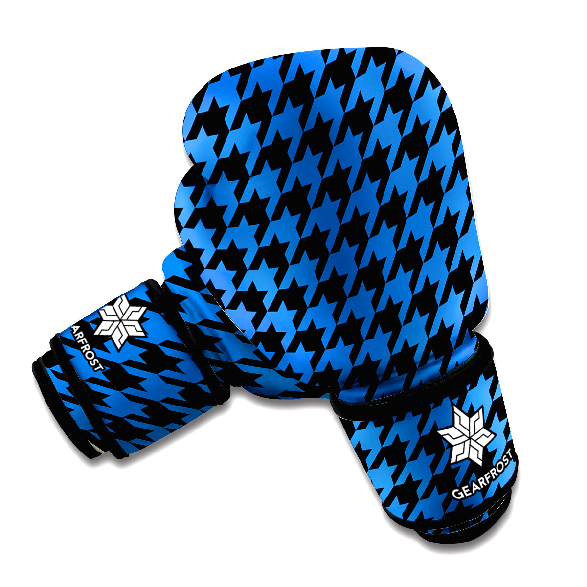 Blue And Black Houndstooth Print Boxing Gloves