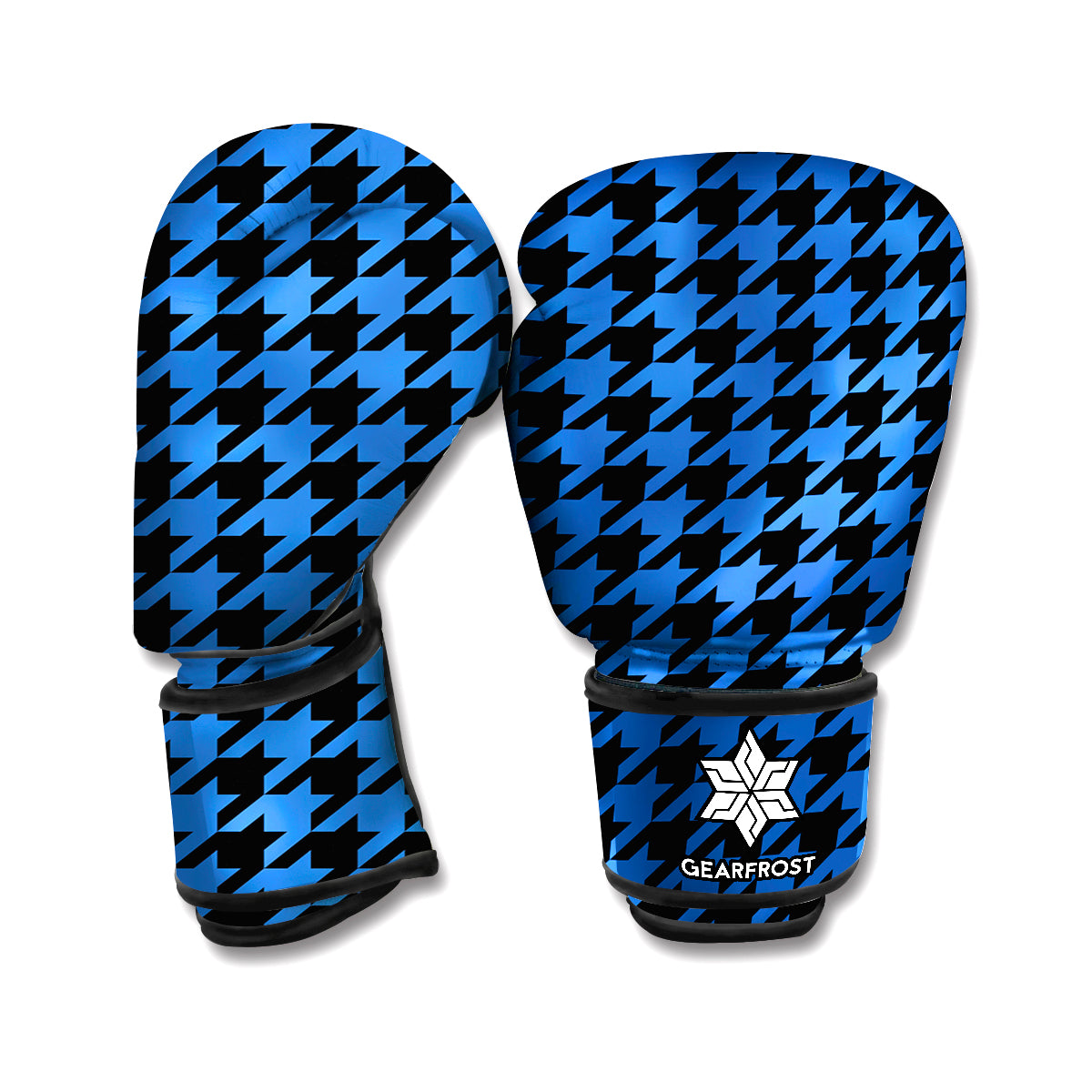 Blue And Black Houndstooth Print Boxing Gloves