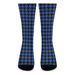 Blue And Black Houndstooth Print Crew Socks