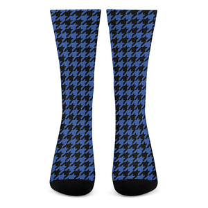 Blue And Black Houndstooth Print Crew Socks