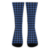 Blue And Black Houndstooth Print Crew Socks